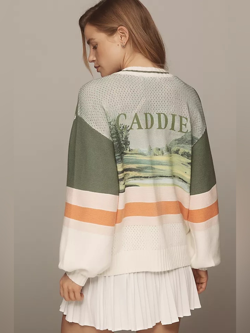 ANTHRO x Daily Practice Golf “CADDy” Zinger Balloon-Sleeve Cardigan Sweater NWOT